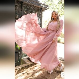 Ivy City Elegant Pink Bishop Sleeve Gown for Prom